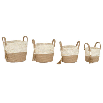 Esprit Home Korb-Set aus Jute in Hellbraun. Moderne Körbe mit Griffen und Quasten.