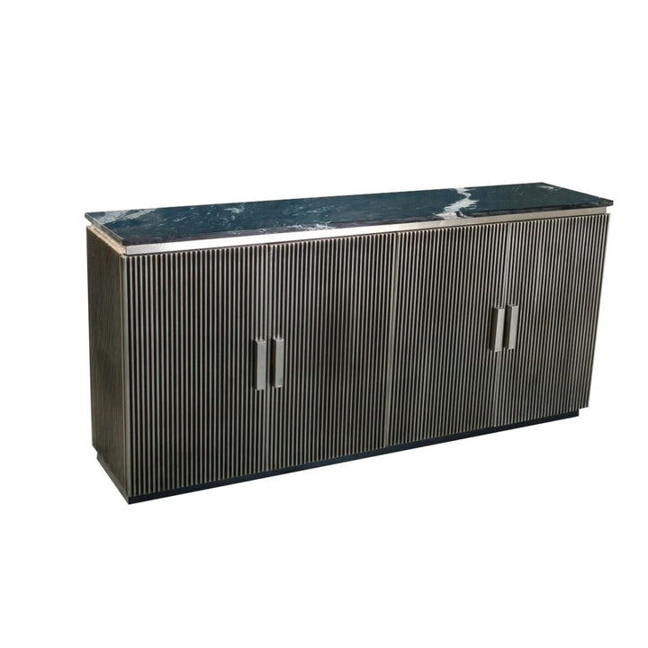 Silberfarbene Anrichte mit Marmorplatte und Messing Details - homely Family Shop
