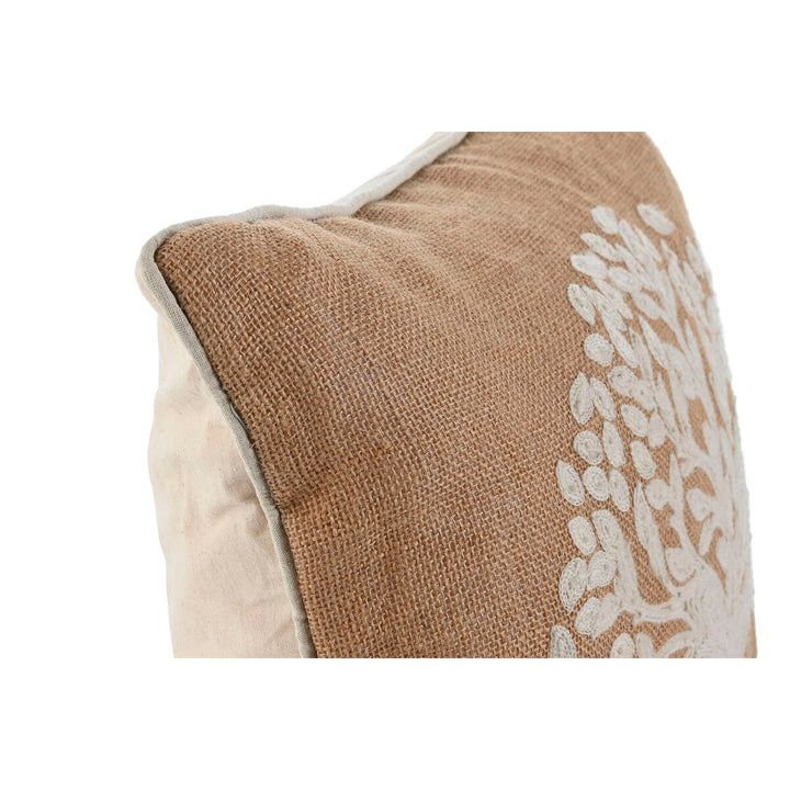 Braunes Kissen mit Baumwoll-Stickerei. Romantisches Design für Ihr Zuhause.