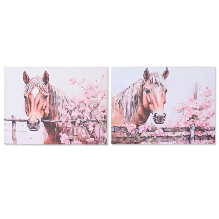ESPRIT Pferde Leinwandbild in Beige und Rosa mit Holzrahmen - homely Family Shop