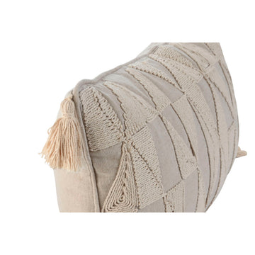 Beige Home Kissen im Boho-Stil mit Quasten und geometrischem Muster.