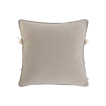 Beige Deko Kissen mit Quasten im Boho Stil, 45x45 cm.