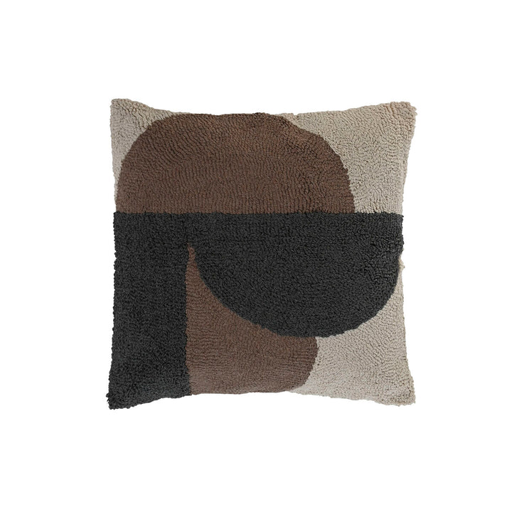 Dekoratives ESPRIT Home Kissen mit abstrakten geometrischen Mustern in Braun, Schwarz und Beige.