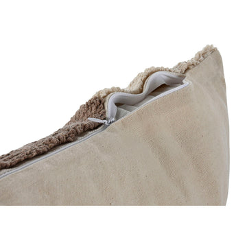 Detailaufnahme: Beige Kissen mit Reißverschluss und strukturierter Bordüre.