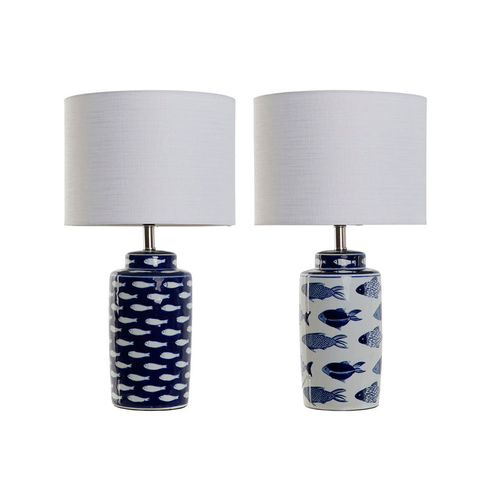 Keramik Tischlampe blau-weiß mit Fischmuster - homely Family Shop