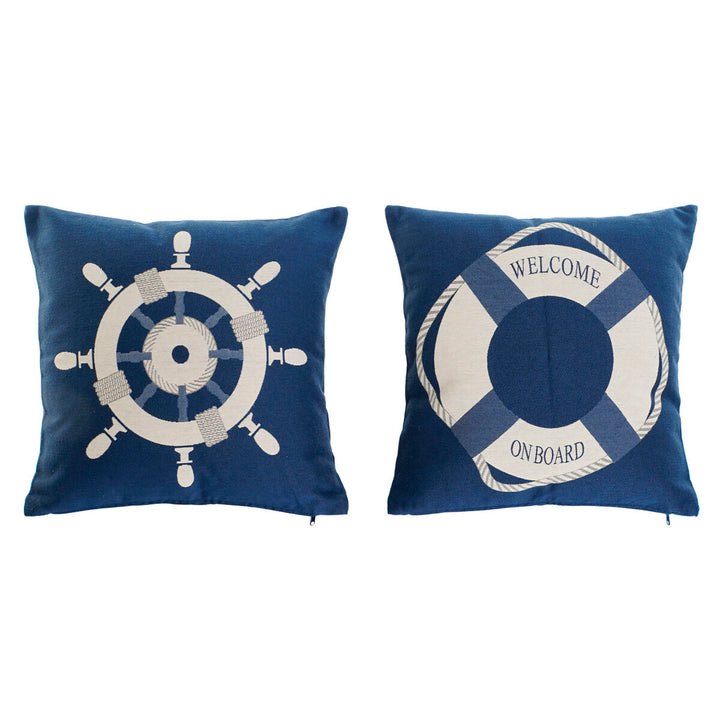 Blaue und weiße Home ESPRIT Kissen mit nautischem Design: Steuerrad und Rettungsring.
