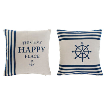 Weiße Marineblaue Kissen mit Anker und Steuerrad Motiven, 2er Set. Maritime Deko für Zuhause.