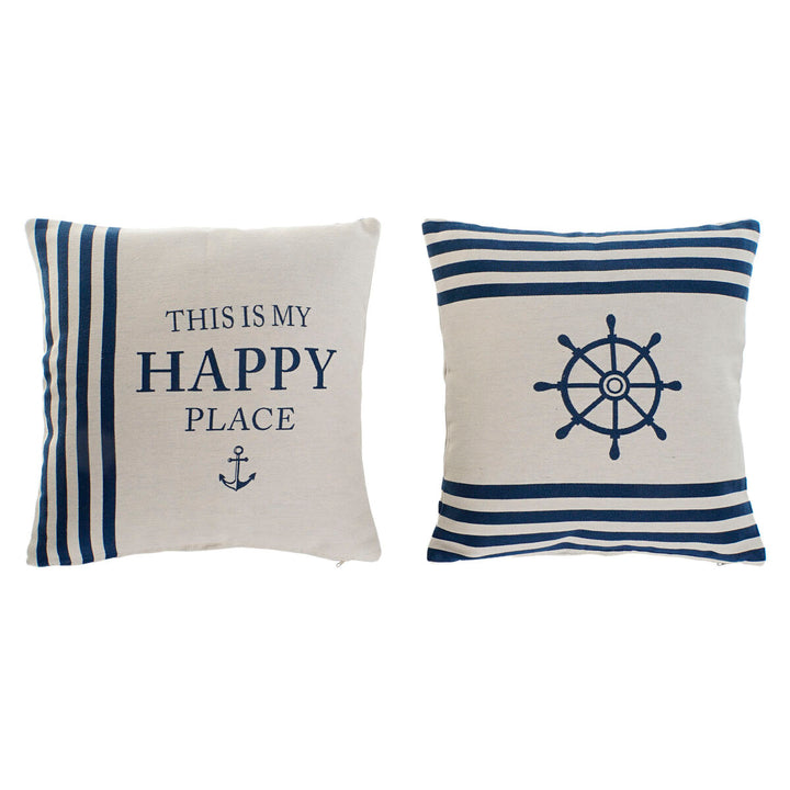 Weiße Marineblaue Kissen mit Anker und Steuerrad Motiven, 2er Set. Maritime Deko für Zuhause.