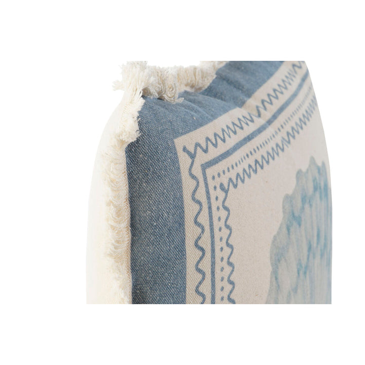 Blau-beige ESPRIT Home Kissen mit Fransen und Muster für gemütliches Wohnambiente.