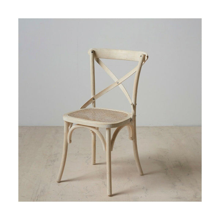 Weißer Holz Esszimmerstuhl mit Rattan Sitz - homely Family Shop