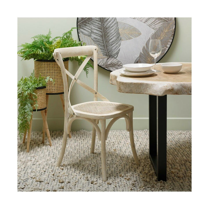 Eleganter Holz Esszimmerstuhl mit Rattan Sitz - homely Family Shop