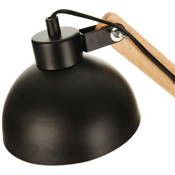 Schwarze Metall Tischleuchte mit Holz Akzenten. Moderne Flexo Leuchte.