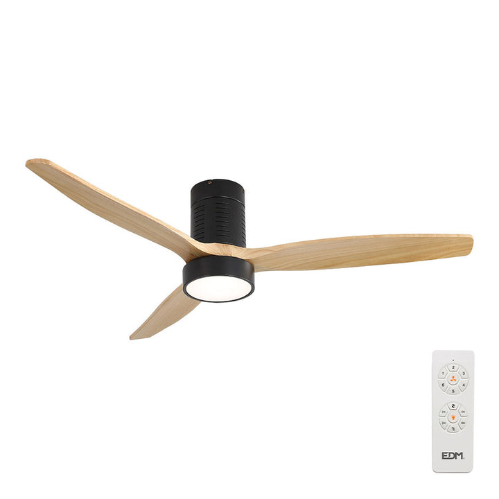 EDM Deckenventilator mit Lampe mit Holzflügel und Fernbedienung.