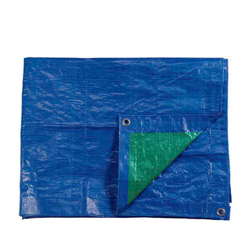 Blaue Schutzplane EDM mit Ösen, robuste 90 g/m² Abdeckung für vielseitigen Schutz.