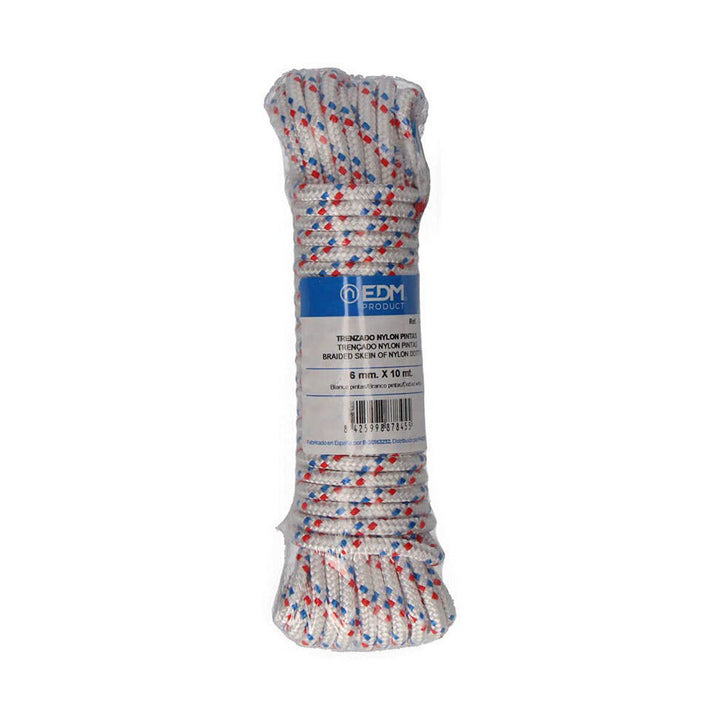 Geflochtener Nylon Strang, dreifarbig (rot, blau, weiss) im 10 Meter Strang.