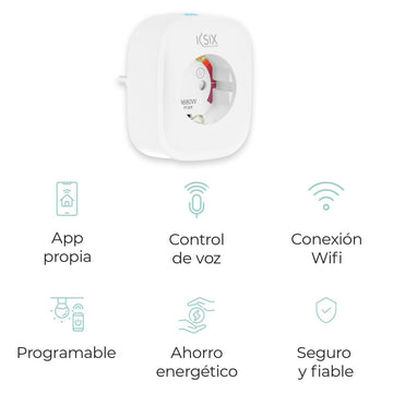 Weißer KSIX Smart Energy Slim WIFI Stecker für intelligente Energieverwaltung.