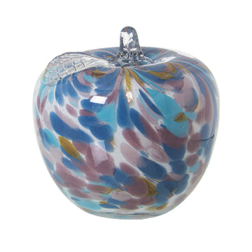 Blaue Kristall Deko-Figur Apfel mit Blatt. Elegante Wohnaccessoires für Zuhause.