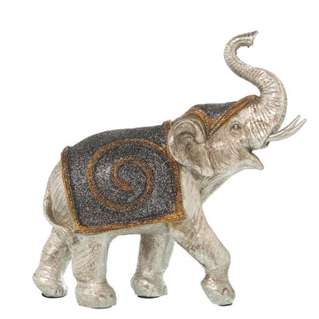 Silberfarbene Deko-Figur Elefant mit glitzernder Decke. Elegante Wohnaccessoires aus Kunststoff.