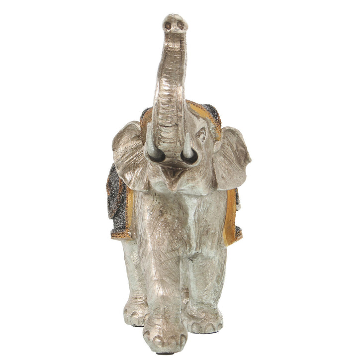 Silberne Deko-Figur Elefant aus Kunststoff, detailreich verarbeitet.