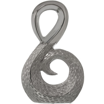 Silberne Deko-Figur aus Keramik mit Schlaufe und gewundener Textur für stilvolle Akzente.