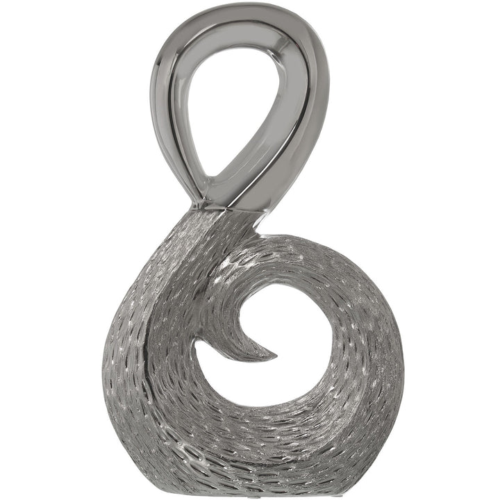 Silberne Deko-Figur aus Keramik mit Schlaufe und gewundener Textur für stilvolle Akzente.
