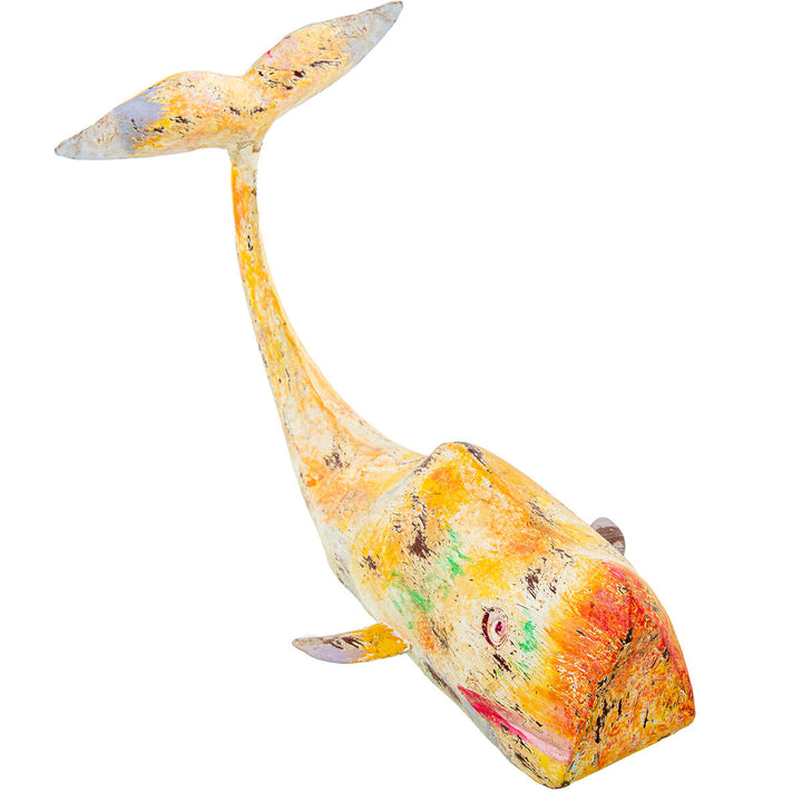 Gelbe Deko-Figur Wal aus Eisen, rustikaler Look, 47x26x29 cm. Blickfang für Ihr Zuhause.