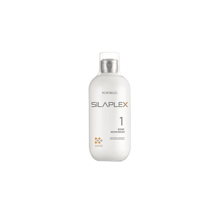 Weiße Flasche Montibello Silaplex Bond Reinforcer zur Haarstärkung.