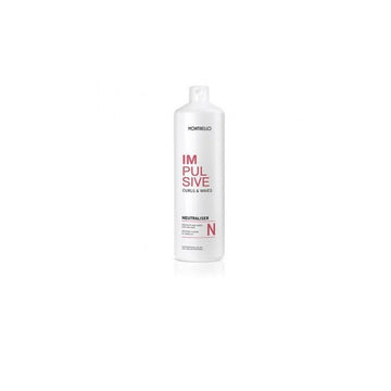 Weiße Montibello Impulsive Neutraliser Flasche für Wellen und Locken mit roter Schrift.