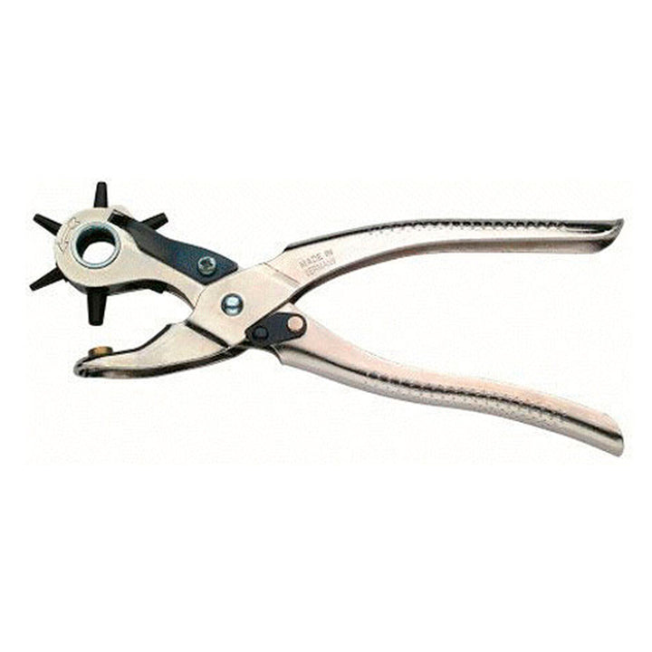 Silberne Kobako Lochzange mit drehbarem Kopf und ergonomischen Griffen zum einfachen Lochen.