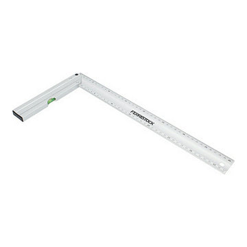 Silberner Kader Ferrestock 400 mm mit Messmarkierungen und Wasserwaage für präzise Winkel.