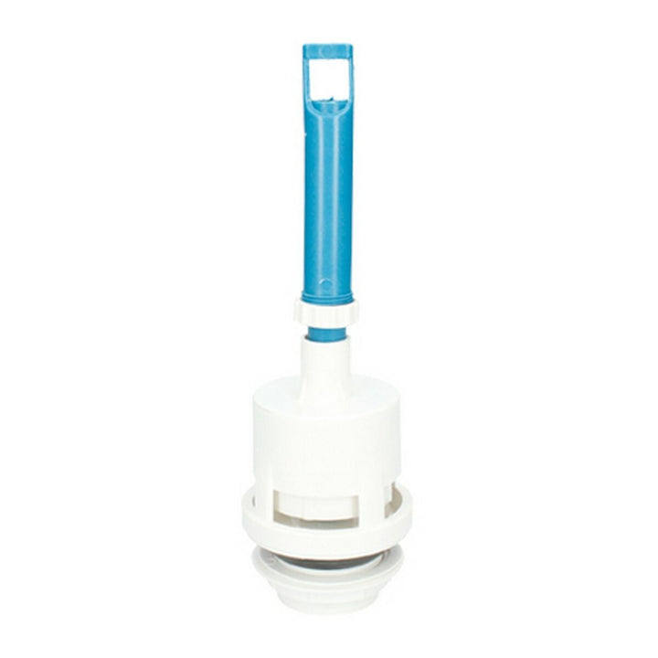 Fontastock Spülkasten Ablaufventil aus PVC, weiße Ausführung mit blauem Griff.