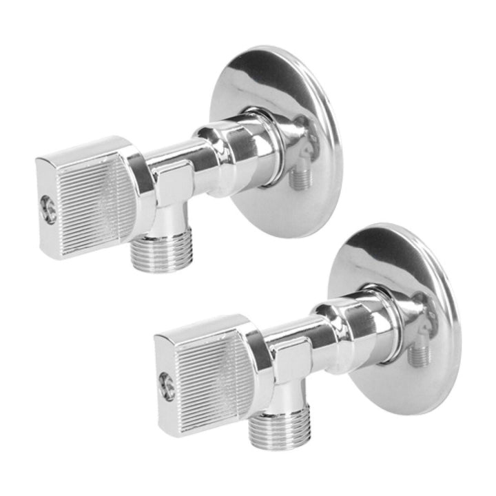 Zwei silberne Regulierhähne aus Messing mit 1/2" x 3/8" Anschluss.
