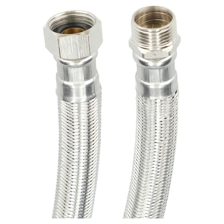 Flexible Edelstahl Leitung mit 1/2" Stecker und Steckdose, 30 cm lang.