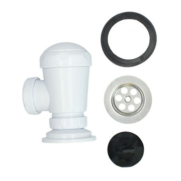 Weißer Spülbecken Siphon Fontastock 1/2 Zoll mit Gummidichtung und Metallsieb.