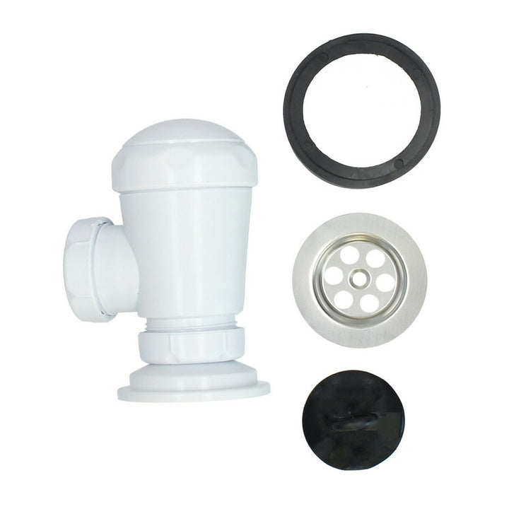 Weißer Spülbecken Siphon Fontastock 1/2 Zoll mit Gummidichtung und Metallsieb.