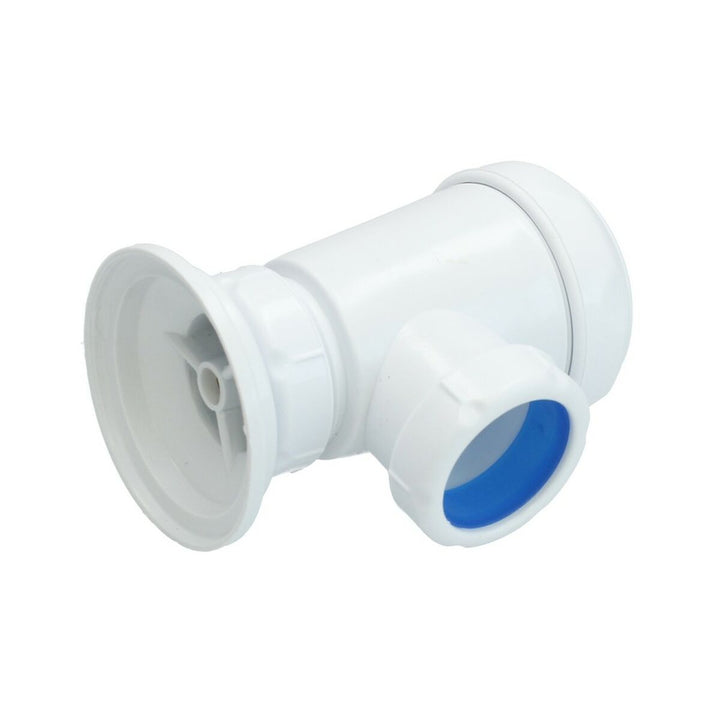Weißer Spülbecken Siphon Fontastock. Sanitärtechnik mit blauer Dichtung.