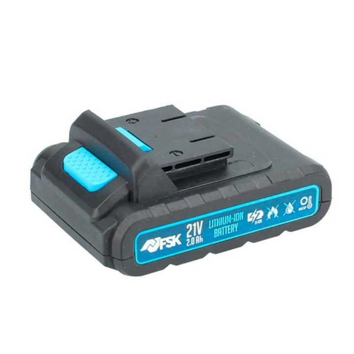 Schwarze Ferrestock FSKTAB001 Batterie mit 21V Lithium-Ionen-Akku und praktischem Tragegriff.
