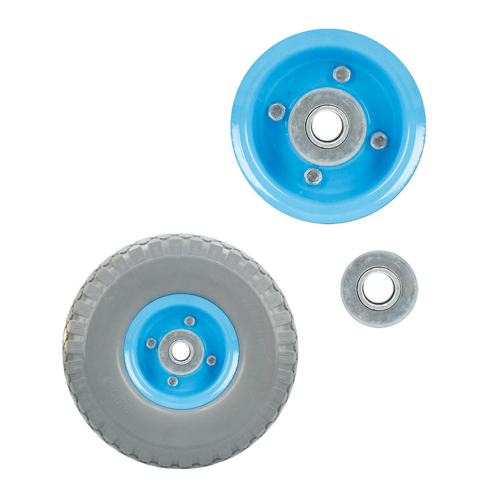 Graues und blaues Ferrestock Wagenrad Ø 12,5 cm mit Bolzen.