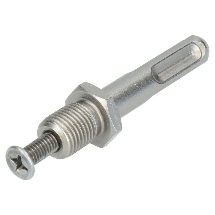 Silberner Ferrestock SDS Plus 1/2" Adapter mit Schraube und Gewinde für Werkzeugverbindungen.