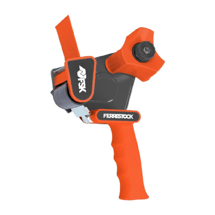 Orange Ferrestock Handabroller für Klebeband. Manuelle Bedienung und robustes Design.