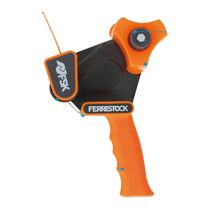 Orange Ferrestock Klebebandroller mit ergonomischem Handgriff für einfaches Abrollen.