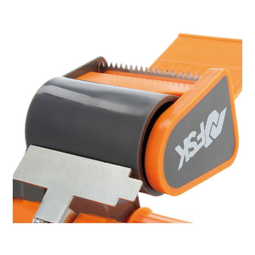 Ferrestock orange Klebebandrolle mit grauem Roller und Schneideklinge.