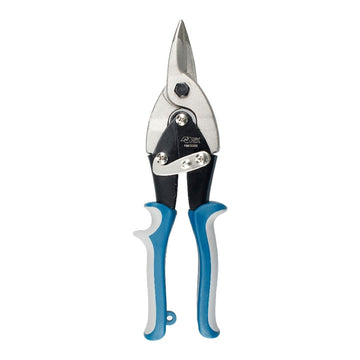 Blaue Ferrestock Blechschere mit Legierung Kopf und ergonomischen Griffen.
