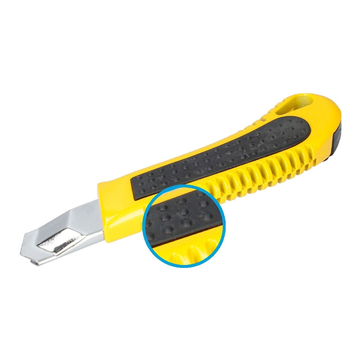 Gelber Ferrestock Cutter 18 mm mit strukturierter Grifffläche für sicheren Halt.