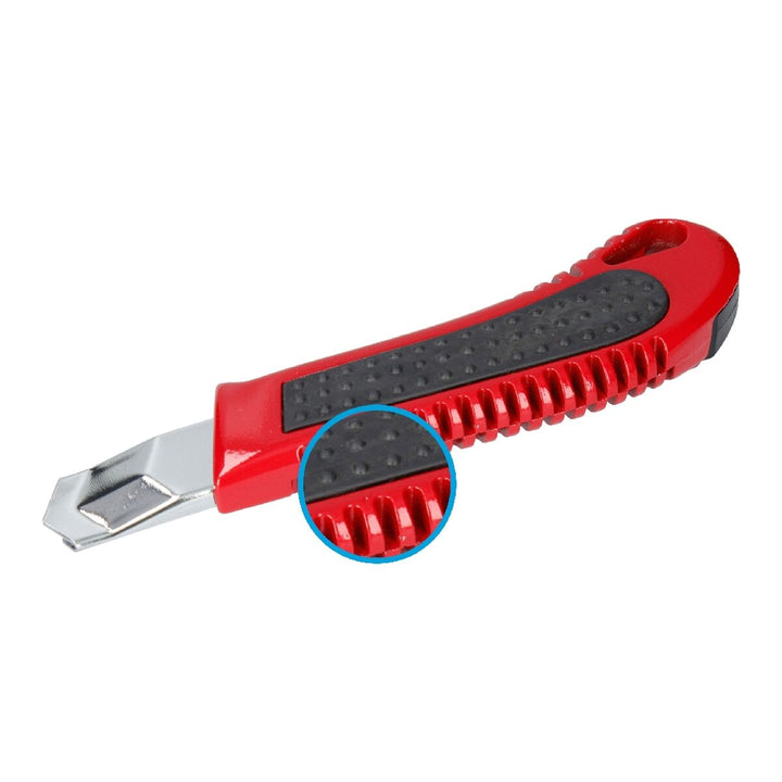 Roter Ferrestock Cutter mit 18 mm Klinge und strukturiertem Griff für sicheren Halt.