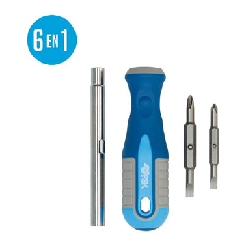 Blauer 6 in 1 Ferrestock Schraubenzieher mit verschiedenen Schraubenzieher-Bits.