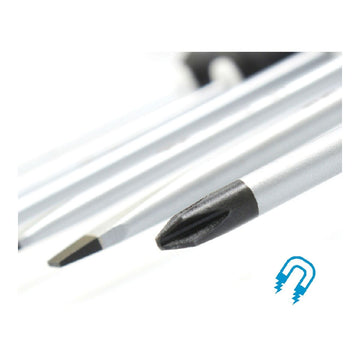 Ferrestock Schraubendreher-Set mit silbernen Schäften und schwarzen Spitzen für präzise Arbeiten.