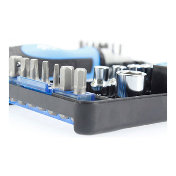 Ferrestock Schraubendreher-Set mit 38 Teilen, verschiedene Bits und Steckschlüssel in kompakter Box.