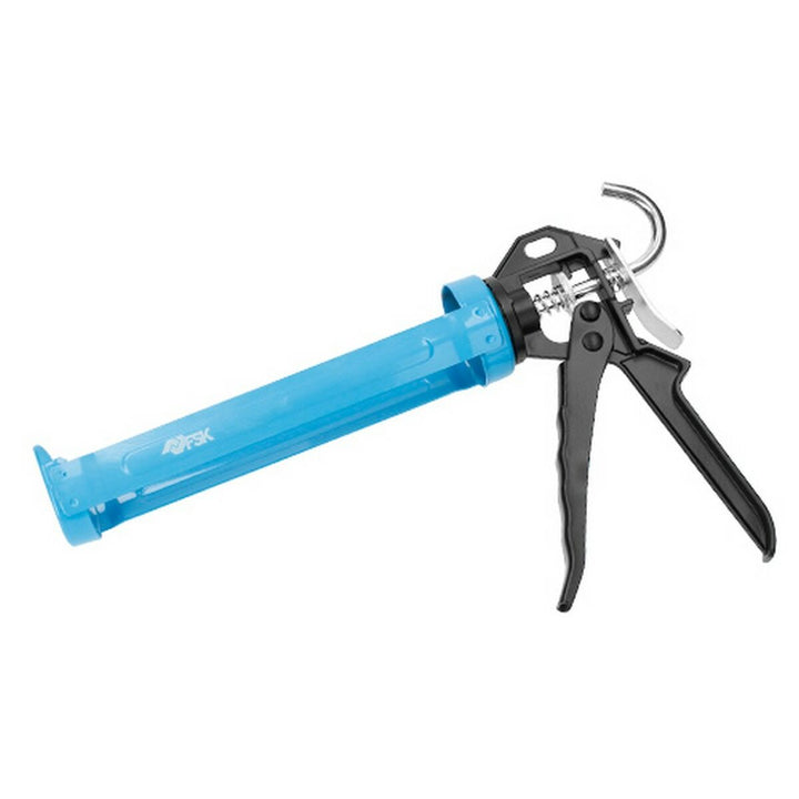 Blaue Ferrestock Silikonspritze aus Metall mit schwarzem Griff und silbernem Auslöser.