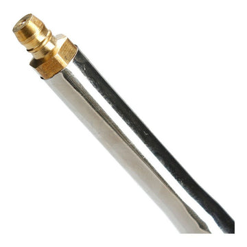 Nahaufnahme der Ferrestock Silikonspritze mit metallischem Gehäuse und Messingdüse.